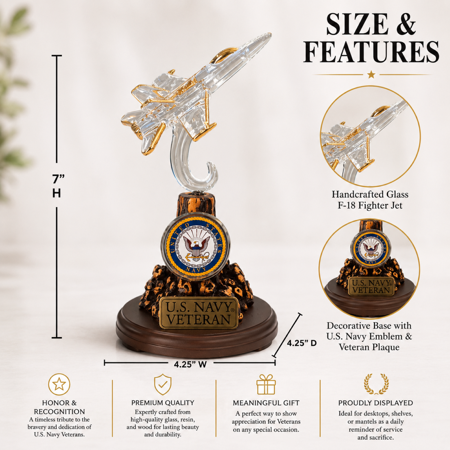 U.S. Navy Veteran F-18 Fighter Jet Figurine | Navy Military Gift