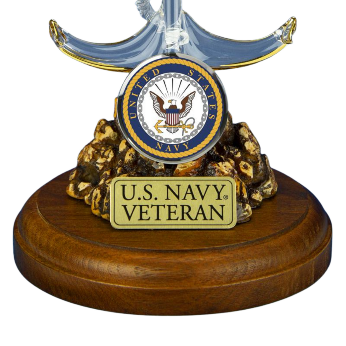 U.S. Navy Veteran Anchor Figurine | Official Licensed Military Glass Decor