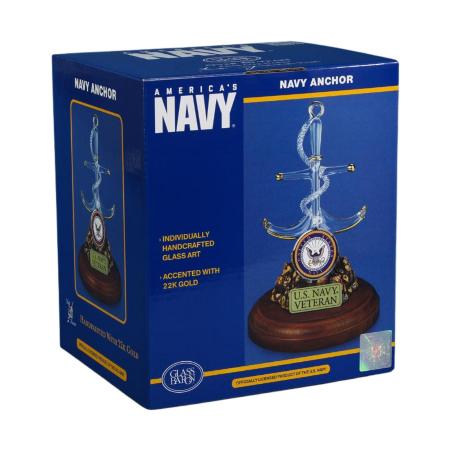 U.S. Navy Veteran Anchor Figurine | Official Licensed Military Glass Decor