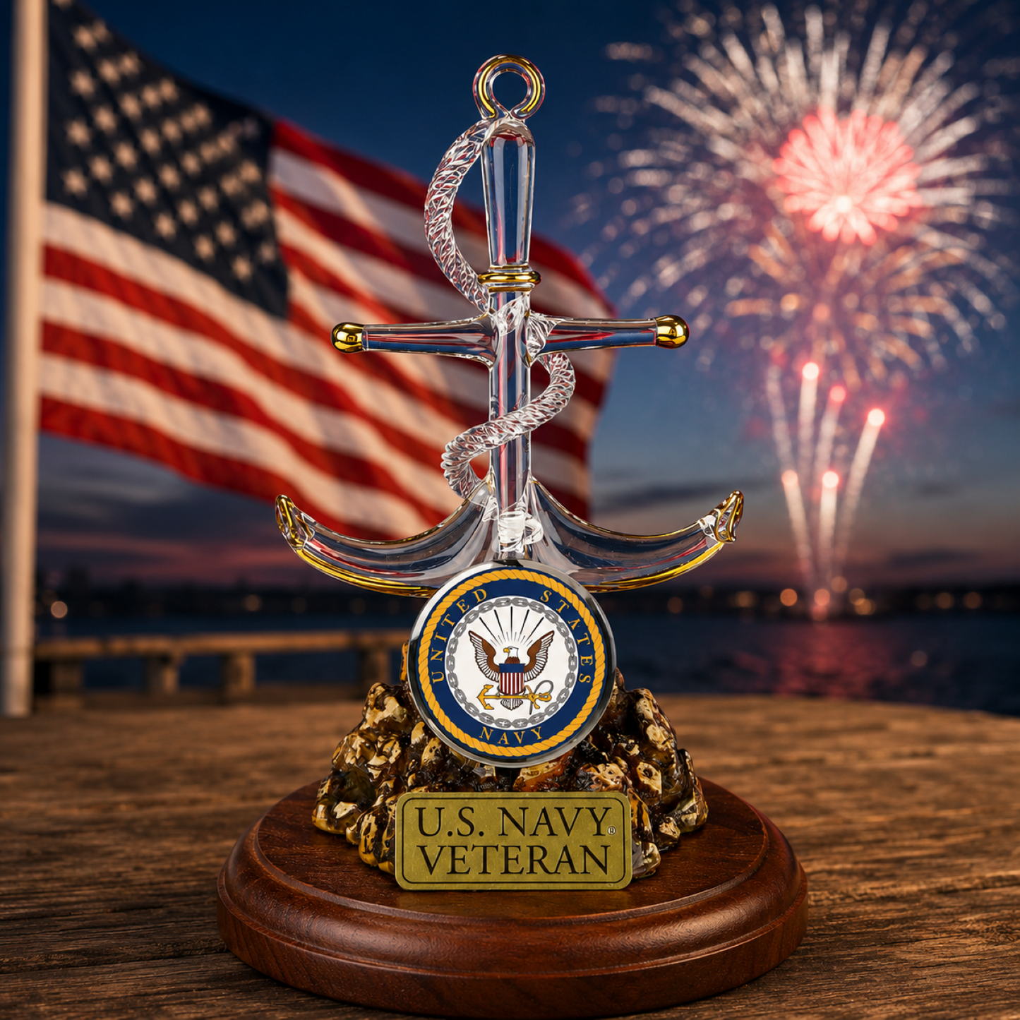 Navy Veteran Gift | U.S. Navy Anchor Glass Figurine Military Decor