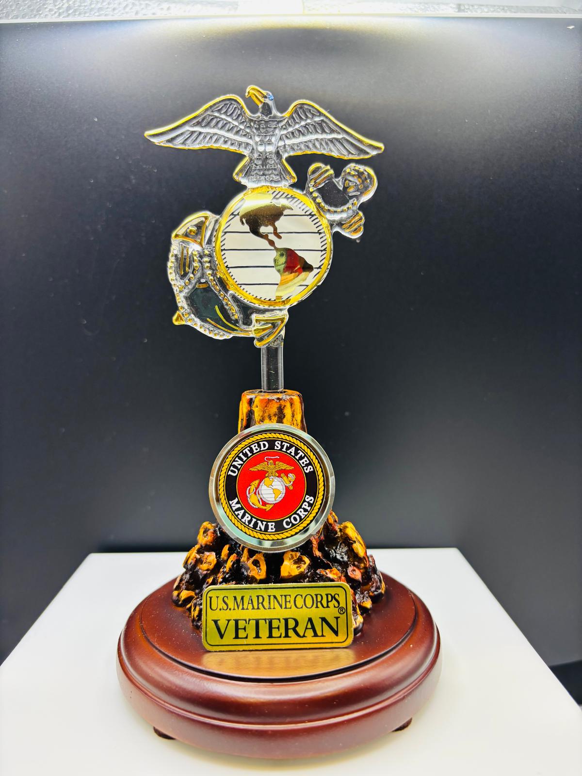 U.S. Marine Corps Veteran Eagle Globe and Anchor Handcrafted Glass Figurine | Military Marine Gift Decor