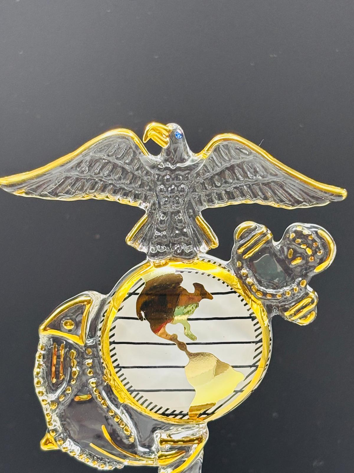 U.S. Marine Corps Veteran Eagle Globe and Anchor Handcrafted Glass Figurine | Military Marine Gift Decor
