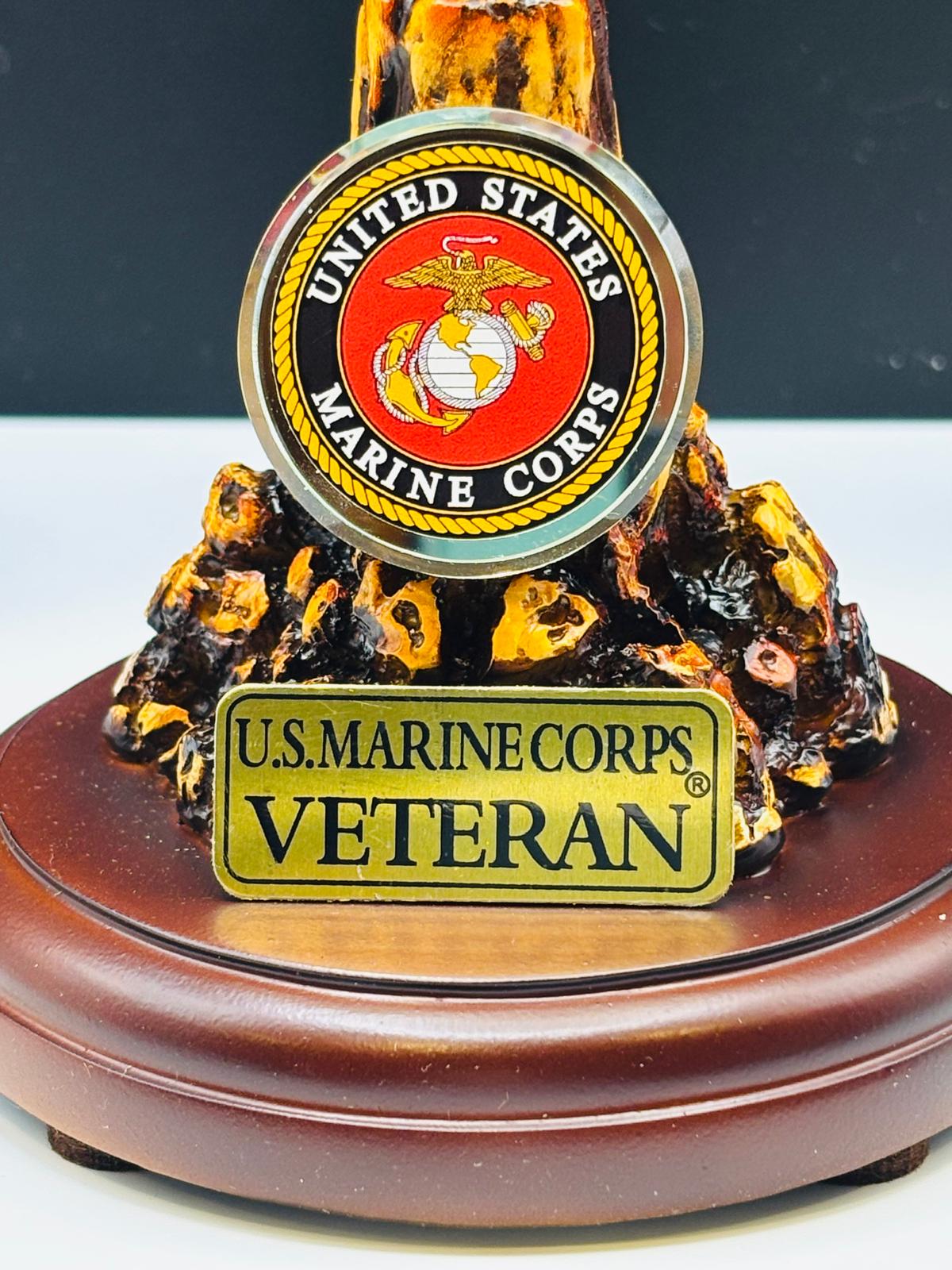 U.S. Marine Corps Veteran Eagle Globe and Anchor Handcrafted Glass Figurine | Military Marine Gift Decor