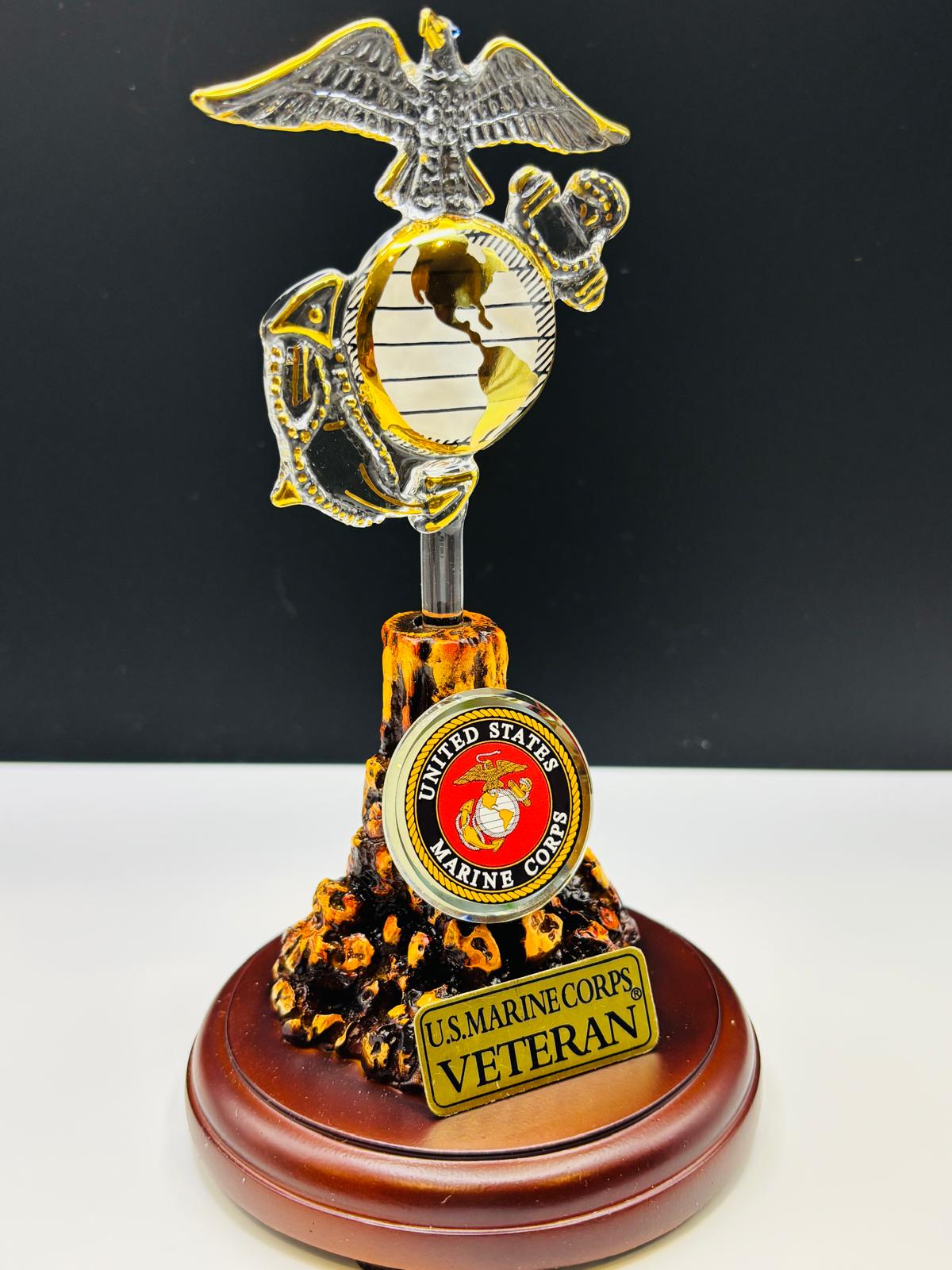 U.S. Marine Corps Veteran Eagle Globe and Anchor Handcrafted Glass Figurine | Military Marine Gift Decor