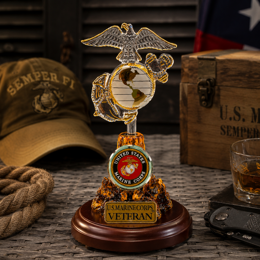 U.S. Marine Corps Veteran Eagle Globe and Anchor Handcrafted Glass Figurine | Military Marine Gift Decor