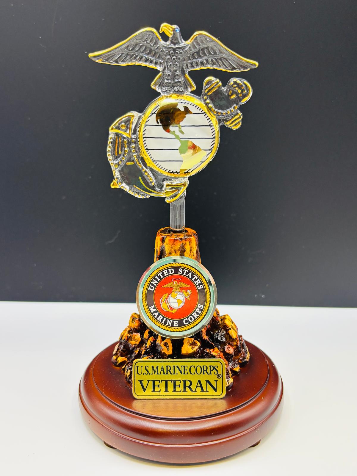 U.S. Marine Corps Veteran Eagle Globe and Anchor Handcrafted Glass Figurine | Military Marine Gift Decor