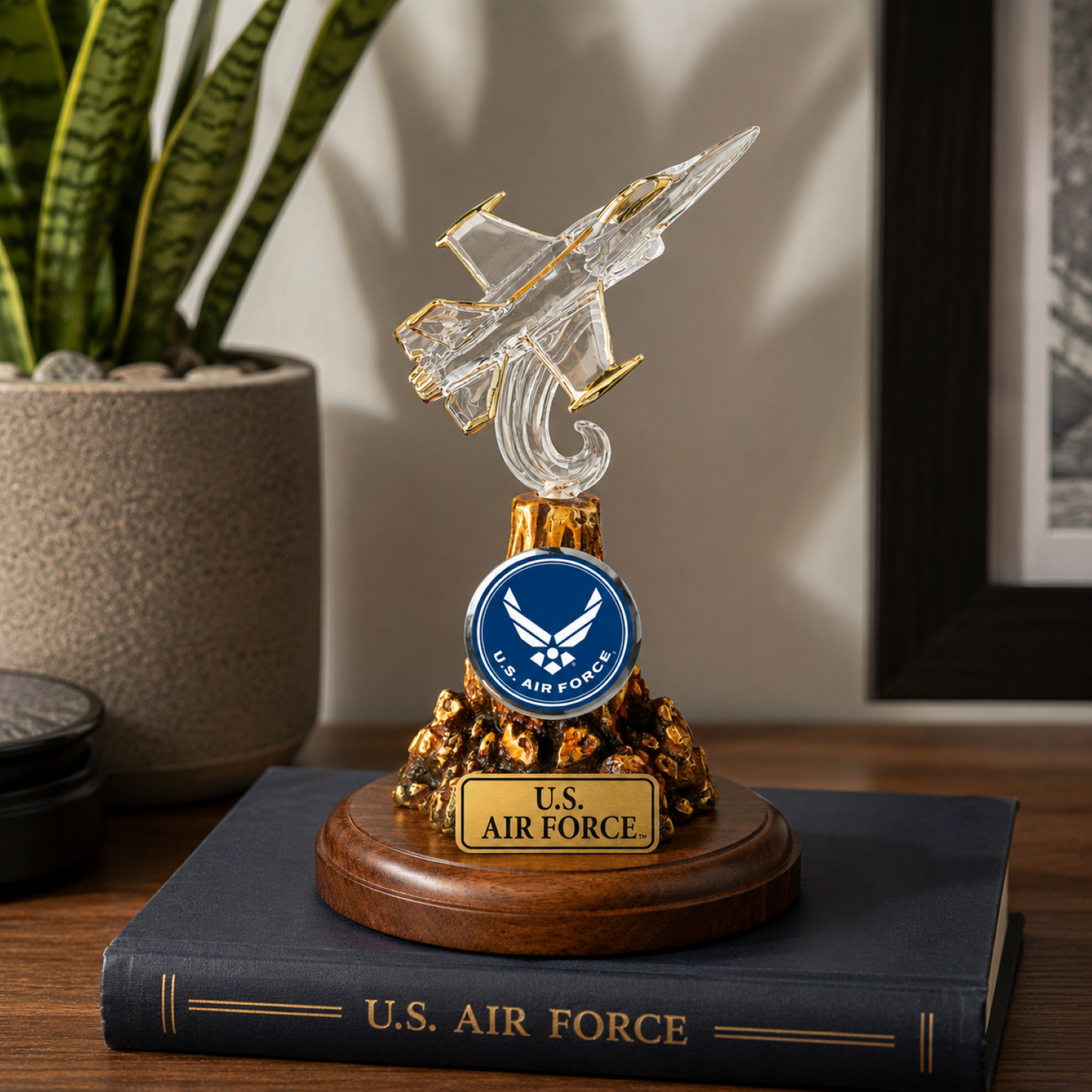 U.S. Air Force F-16 Fighter Jet Glass Figurine Gift | Military Aviation Decor