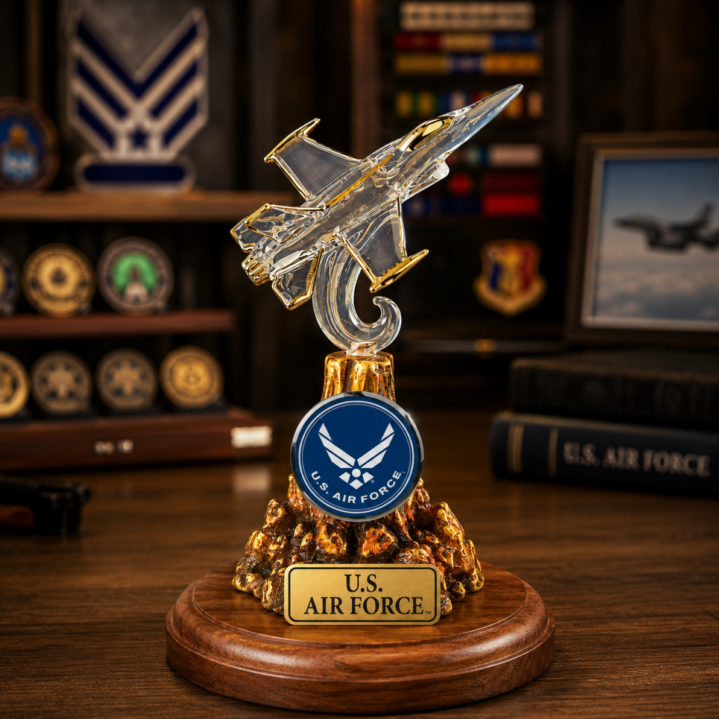 U.S. Air Force F-16 Fighter Jet Glass Figurine Gift | Military Aviation Decor