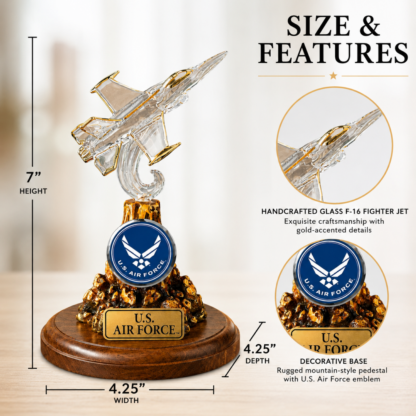 U.S. Air Force F-16 Fighter Jet Glass Figurine Gift | Military Aviation Decor