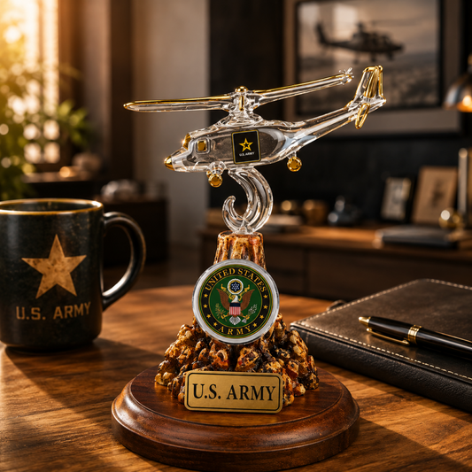 U.S. Army Helicopter Glass Figurine Gift | Military Aviation Collectible Decor