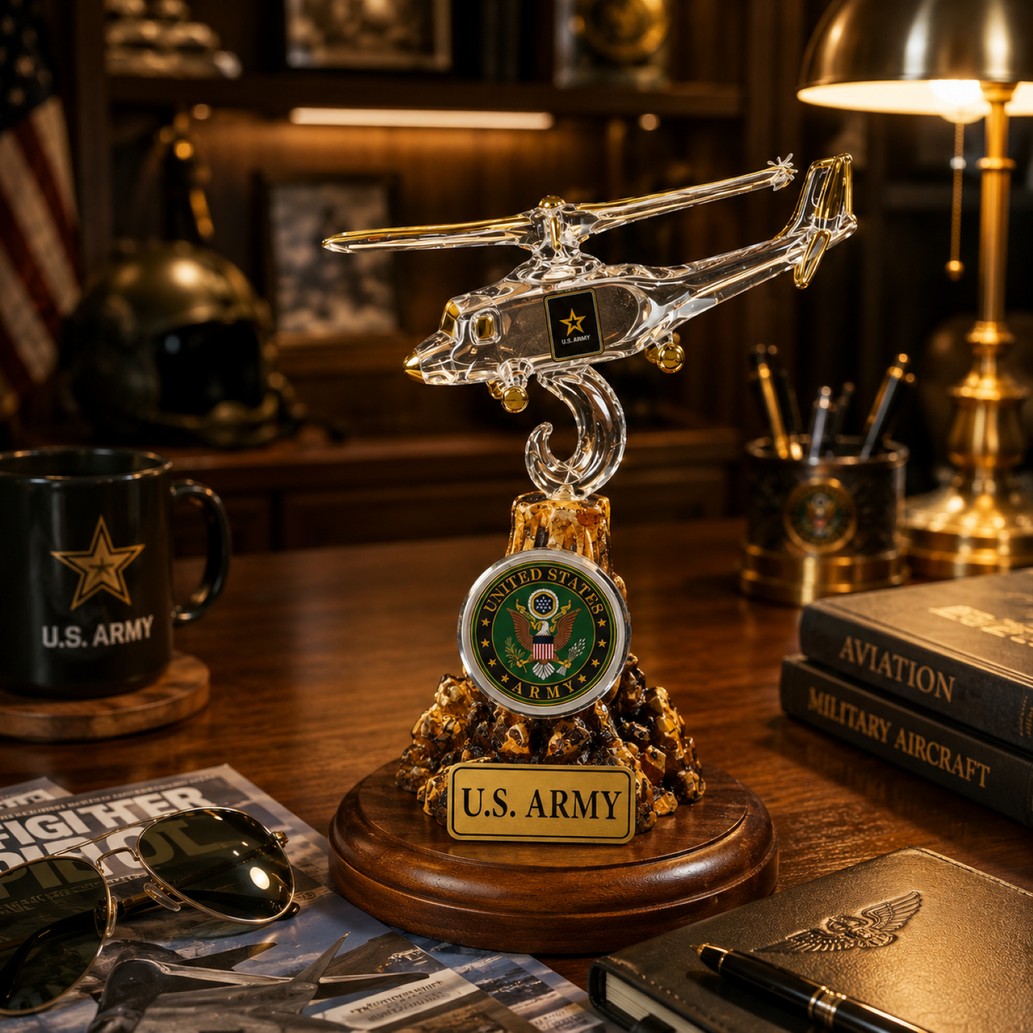 U.S. Army Helicopter Glass Figurine Gift | Military Aviation Collectible Decor