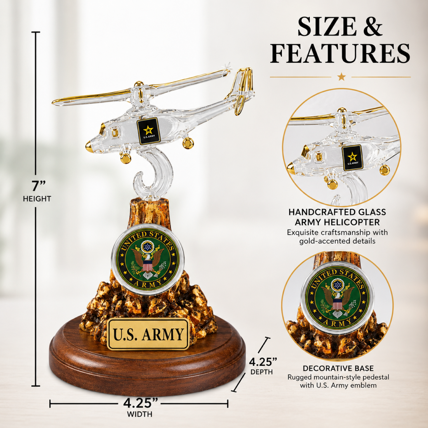 U.S. Army Helicopter Glass Figurine Gift | Military Aviation Collectible Decor