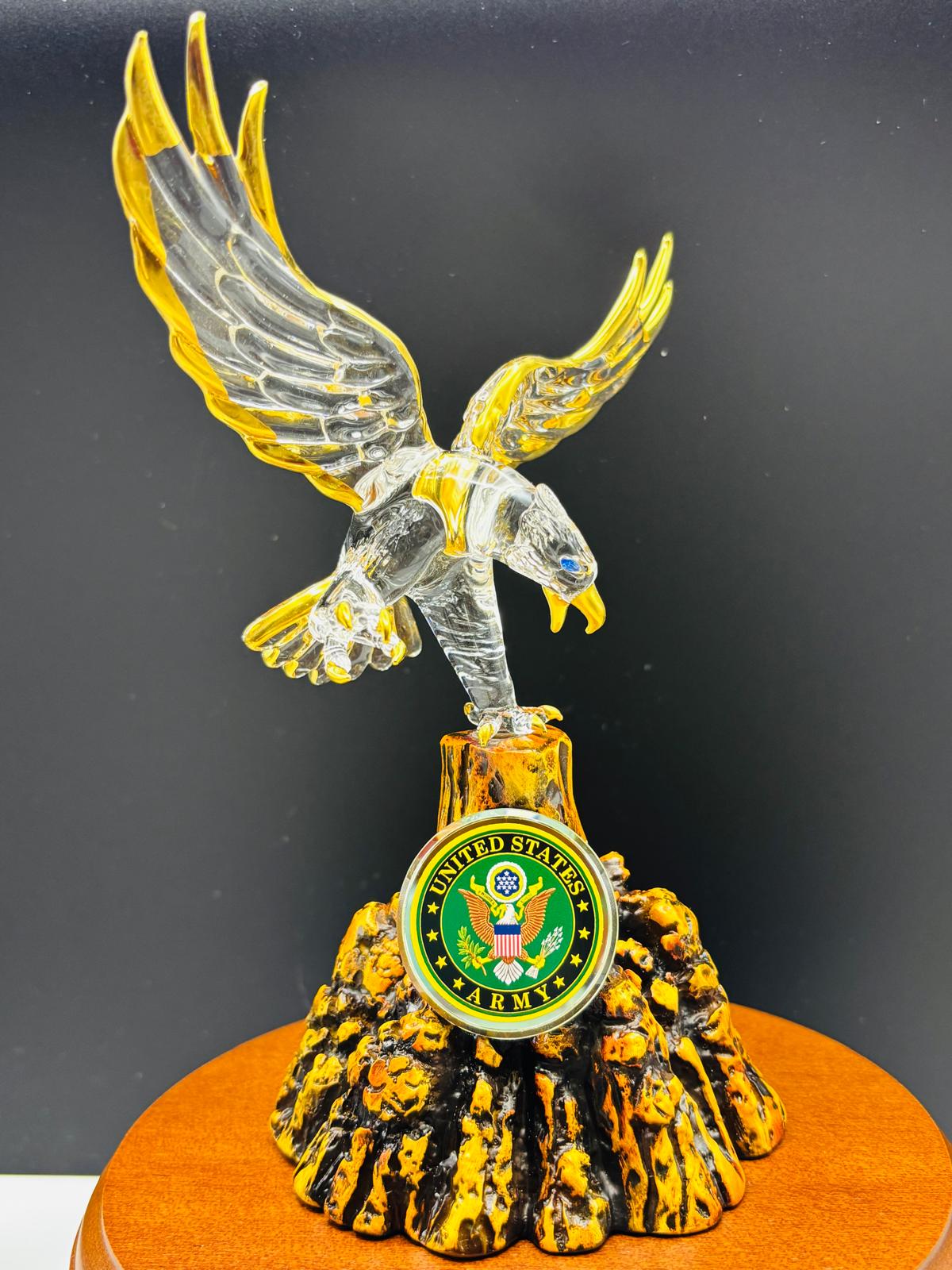 U.S. Army Eagle Glass Statue Official Licensed Military Gift on Walnut Base