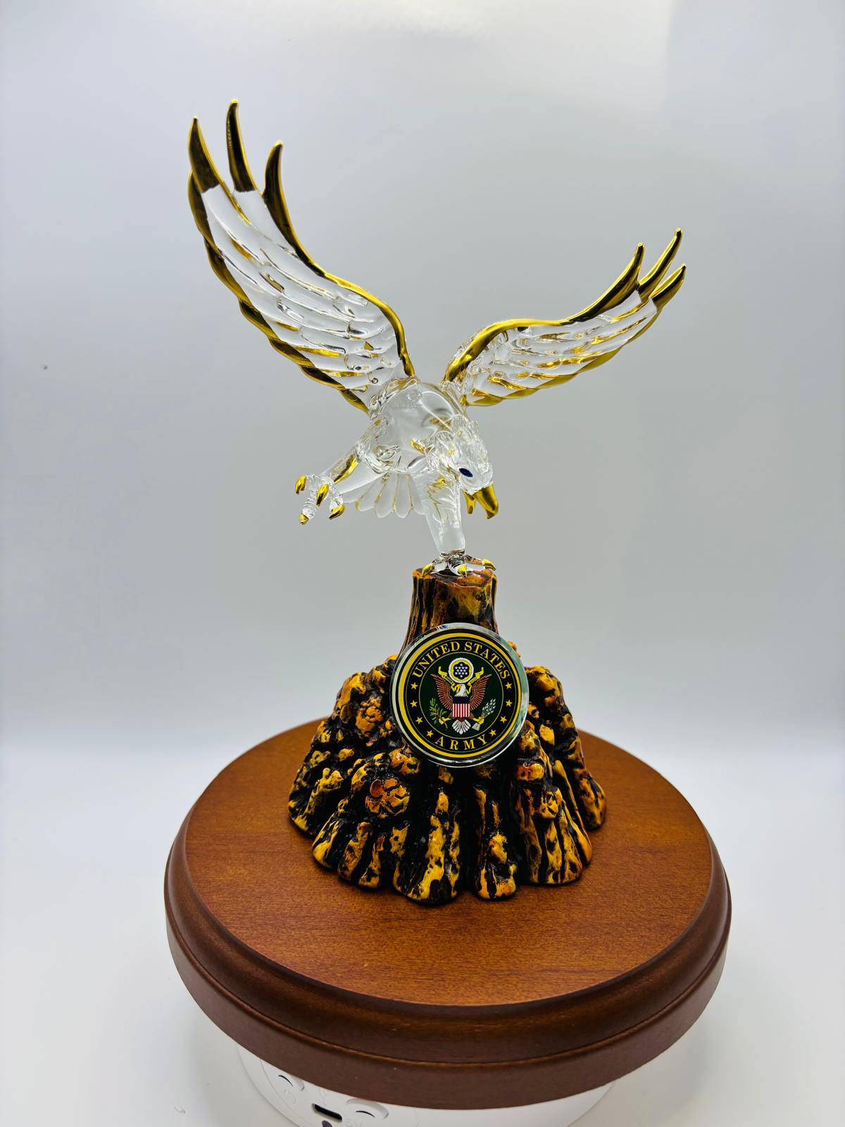 U.S. Army Eagle Glass Statue Official Licensed Military Gift on Walnut Base