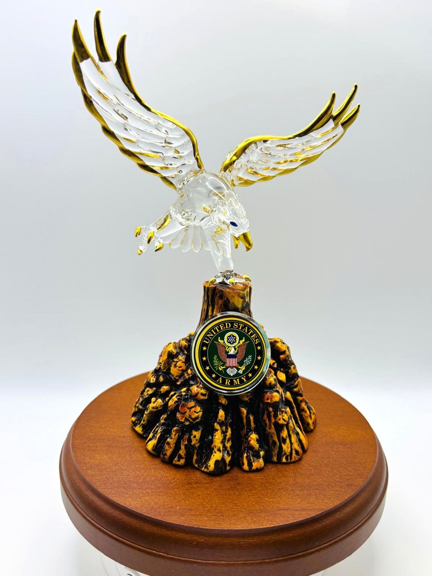 U.S. Army Eagle Glass Statue Official Licensed Military Gift on Walnut Base