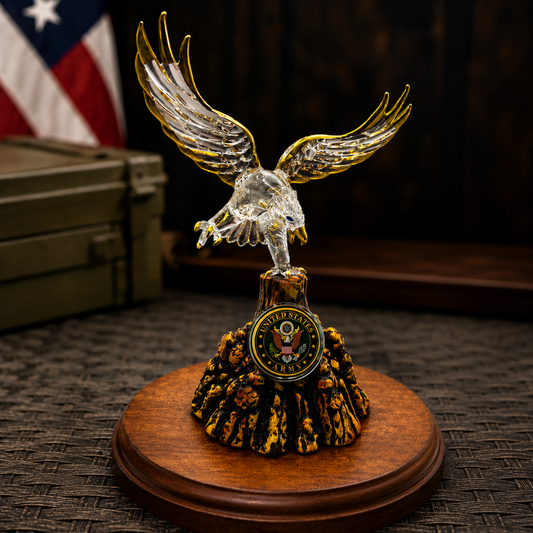 U.S. Army Eagle Glass Statue Official Licensed Military Gift on Walnut Base