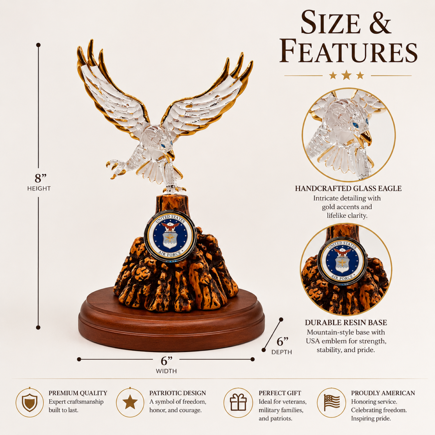 U.S. Air Force Eagle Figurine | Military Display Patriotic Collectible Veteran Gift