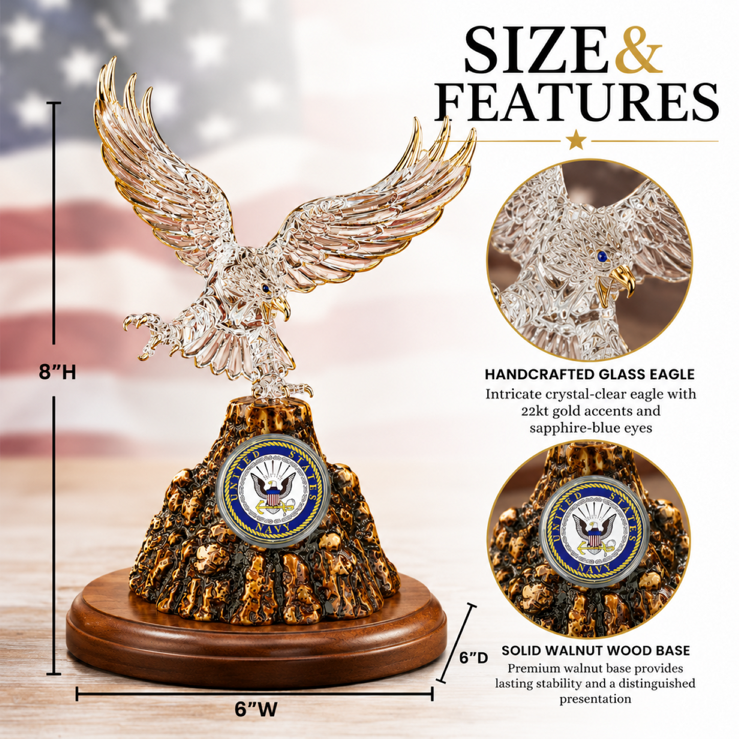 U.S. Navy Eagle Figurine Gift | Navy Veteran Military Eagle Decor