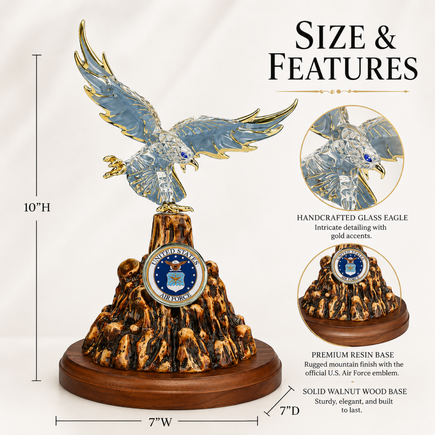 U.S. Air Force Eagle Glass Figurine Gift | Military Patriotic Collectible Decor
