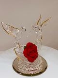 Hummingbirds with Red Rose Figurine Handcrafted Love Collectible Decor