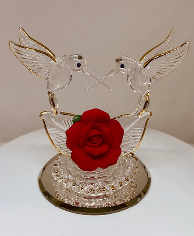 Hummingbirds with Red Rose Figurine Handcrafted Love Collectible Decor