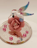 Hummingbird Pink Rose Figurine | Handcrafted Glass Nature Collectible