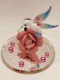 Hummingbird Pink Rose Figurine | Handcrafted Glass Nature Collectible