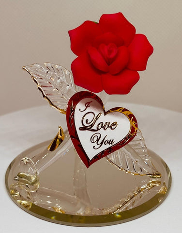 Red Rose “I Love You” Figurine | Handcrafted Glass Romantic Gift