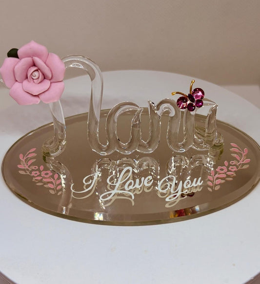 Nana I Love You Figurine | Handcrafted Glass Nana Gift with Rose and Butterfly