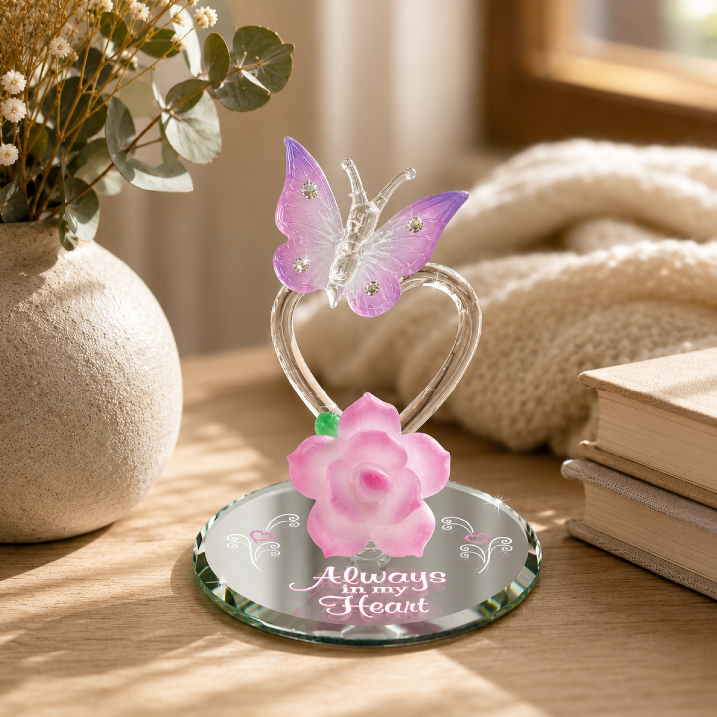 Always in My Heart Butterfly Rose Figurine Memorial Gift Sympathy Gift