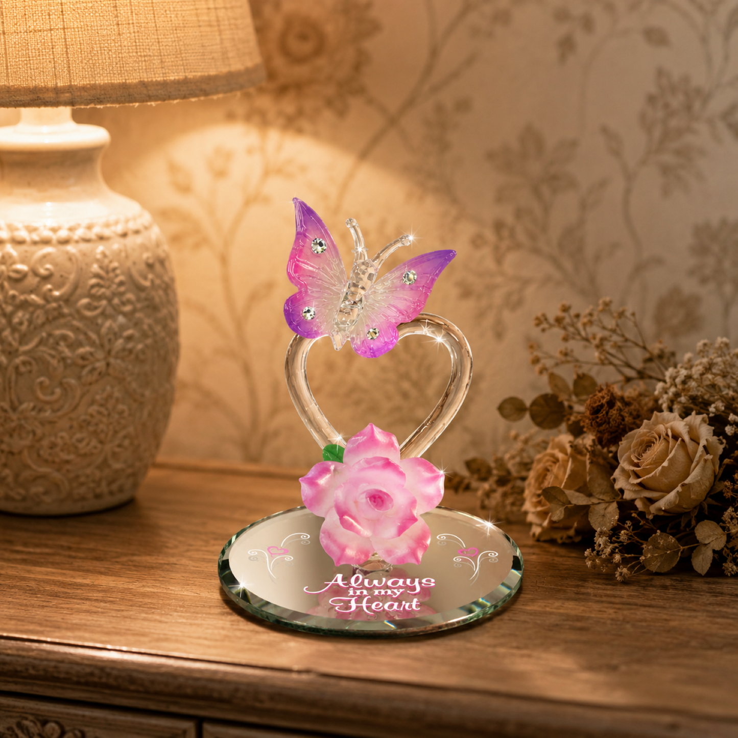 Always in My Heart Butterfly Rose Figurine Memorial Gift Sympathy Gift
