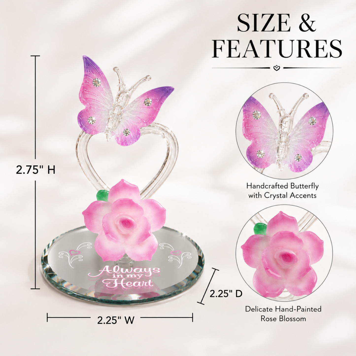 Always in My Heart Butterfly Rose Figurine Memorial Gift Sympathy Gift