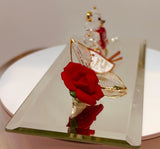 Glass Bear Figurine with Red Rose on Mirror Forever and Always I Love You Gift