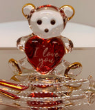 Glass Bear Figurine with Red Rose on Mirror Forever and Always I Love You Gift