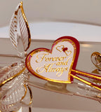 Glass Bear Figurine with Red Rose on Mirror Forever and Always I Love You Gift