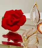 Glass Bear Figurine with Red Rose on Mirror Forever and Always I Love You Gift