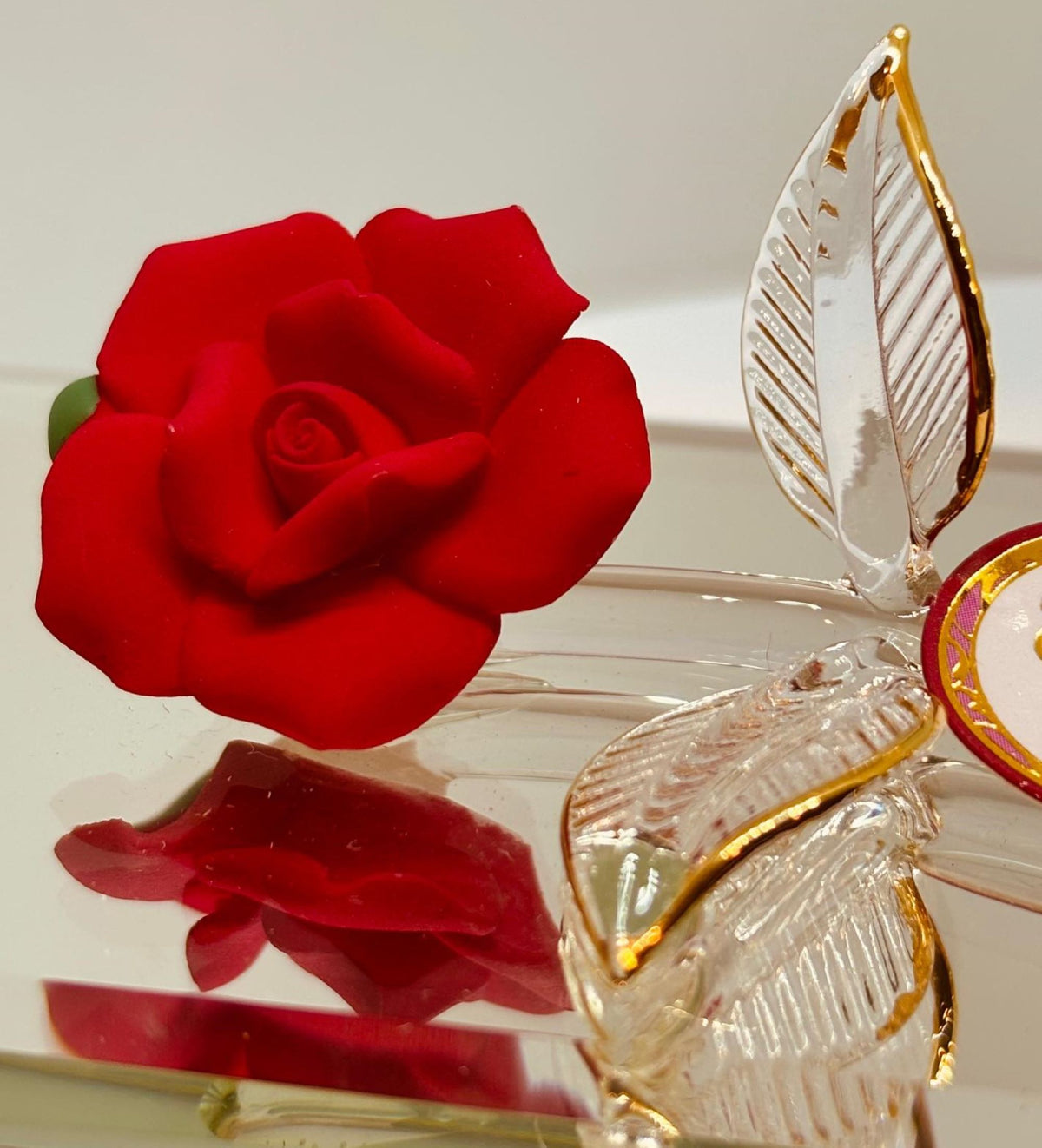 Rose and Bear Figurine Handcrafted Romantic Gift, Anniversary Decor