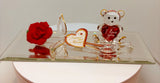 Glass Bear Figurine with Red Rose on Mirror Forever and Always I Love You Gift