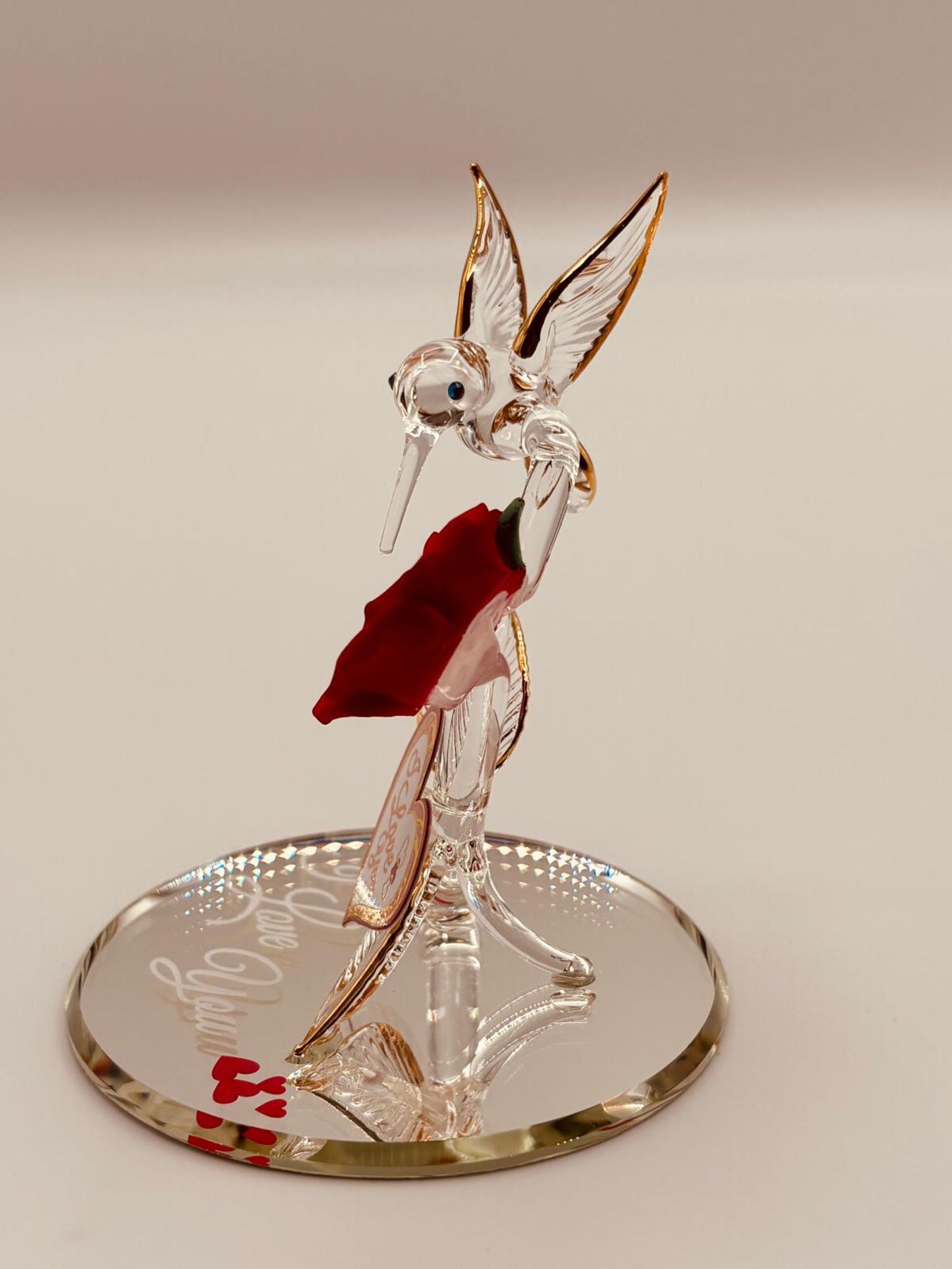 Hummingbird “I Love You” Glass Figurine | Romantic Rose Gift for Her