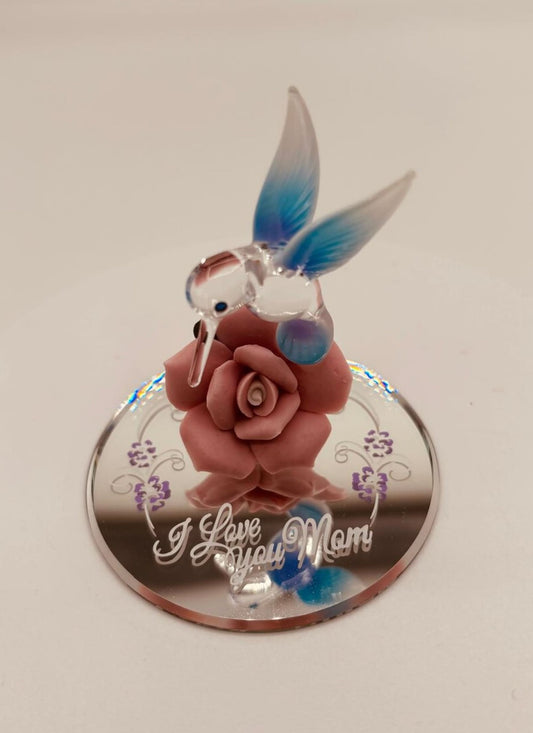 Glass hummingbird rose figurine gift for mom