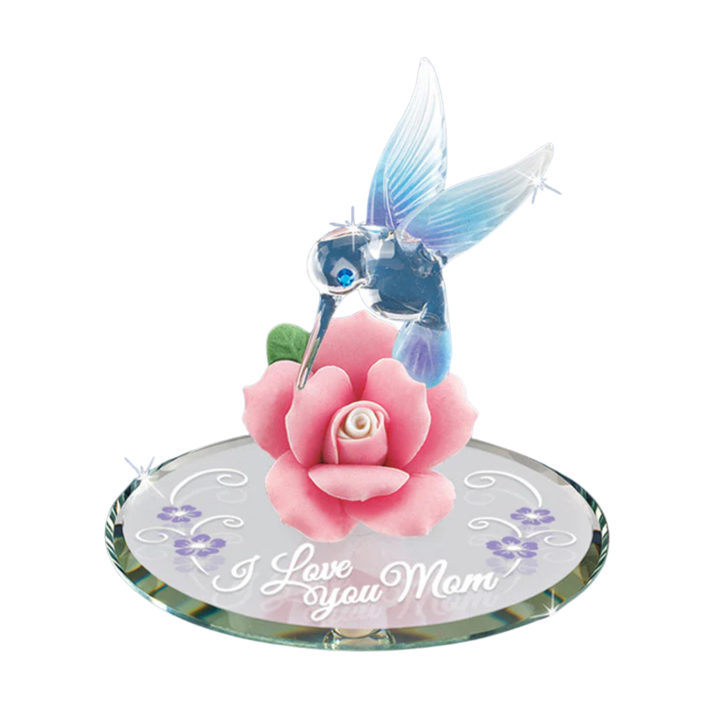 Hummingbird Figurine with Pink Rose, I Love You Mom Gift, Mother’s Day Gift