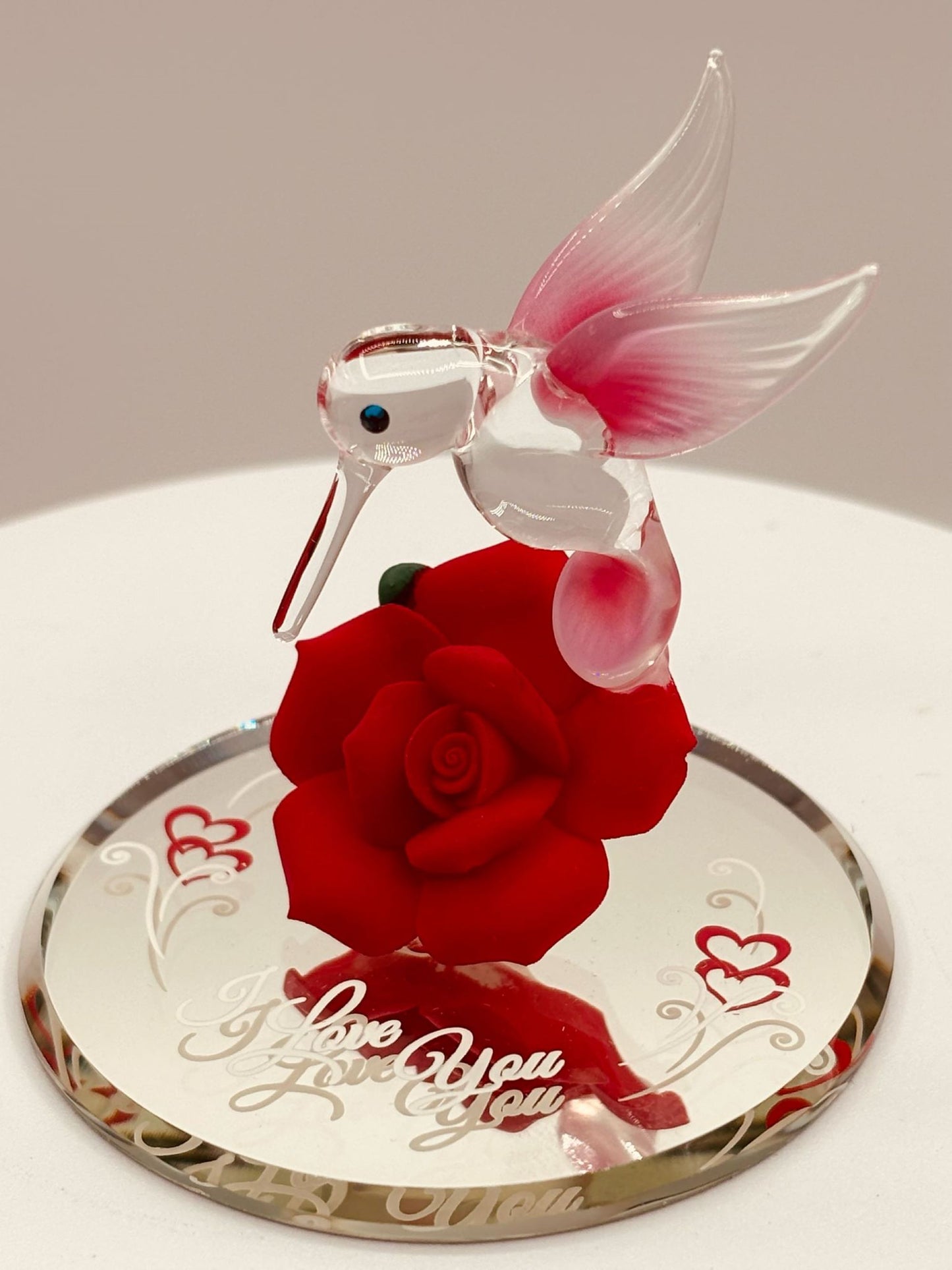 Hummingbird Rose Glass Figurine Gift | Romantic I Love You Valentine Decor