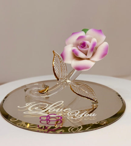 Pink Rose “I Love You” Handcrafted Glass Figurine Gift