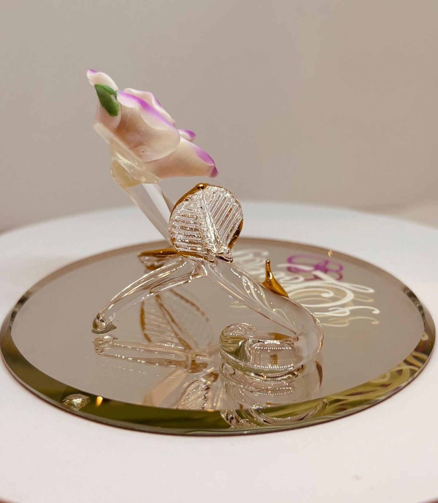 Pink Rose “I Love You” Handcrafted Glass Figurine Gift