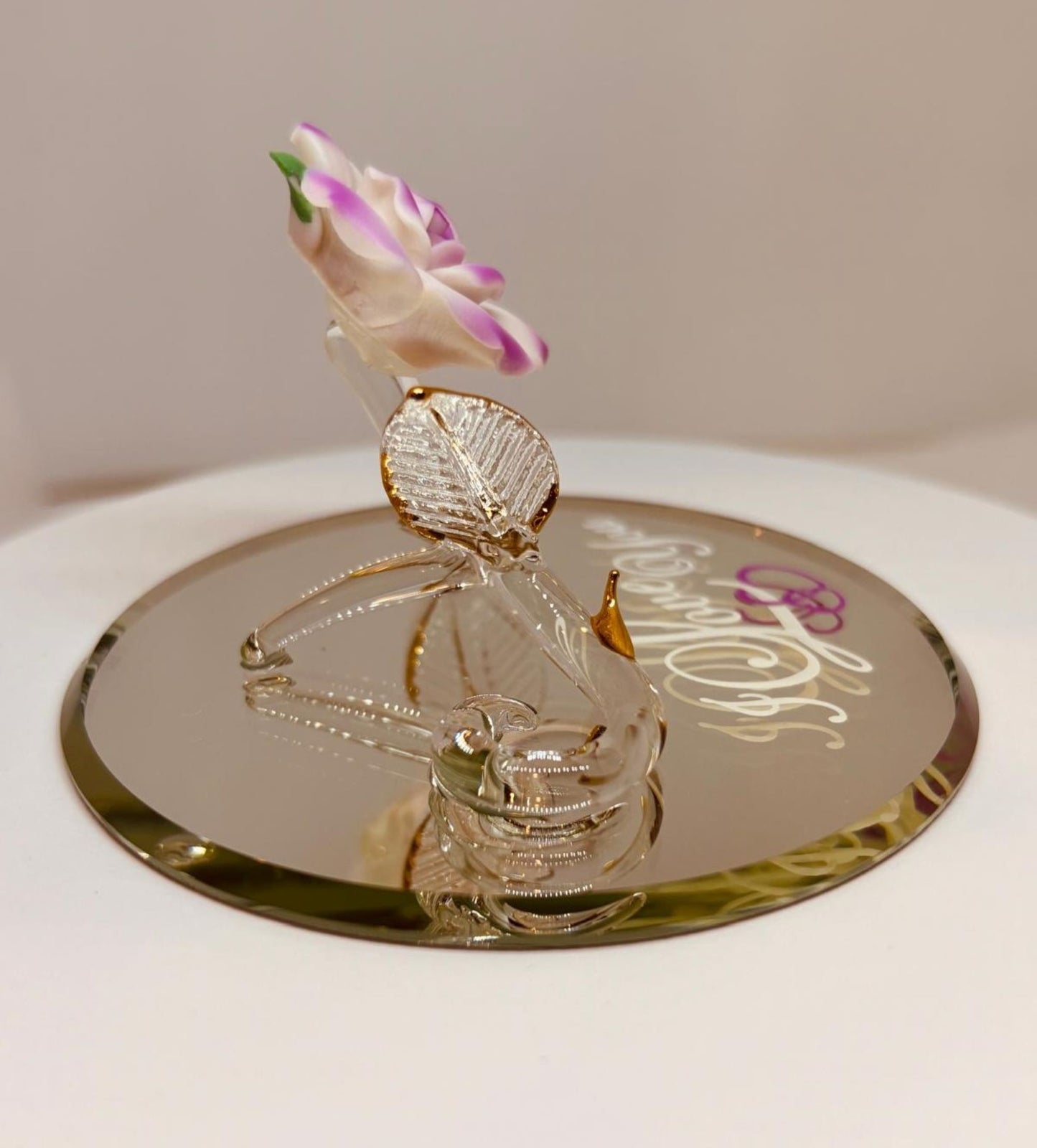 Pink Rose “I Love You” Handcrafted Glass Figurine Gift