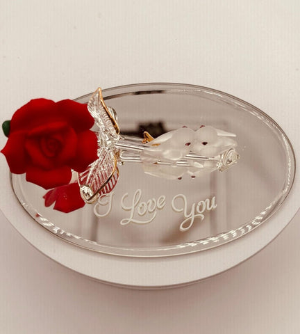 Handcrafted glass doves on red rose romantic gift