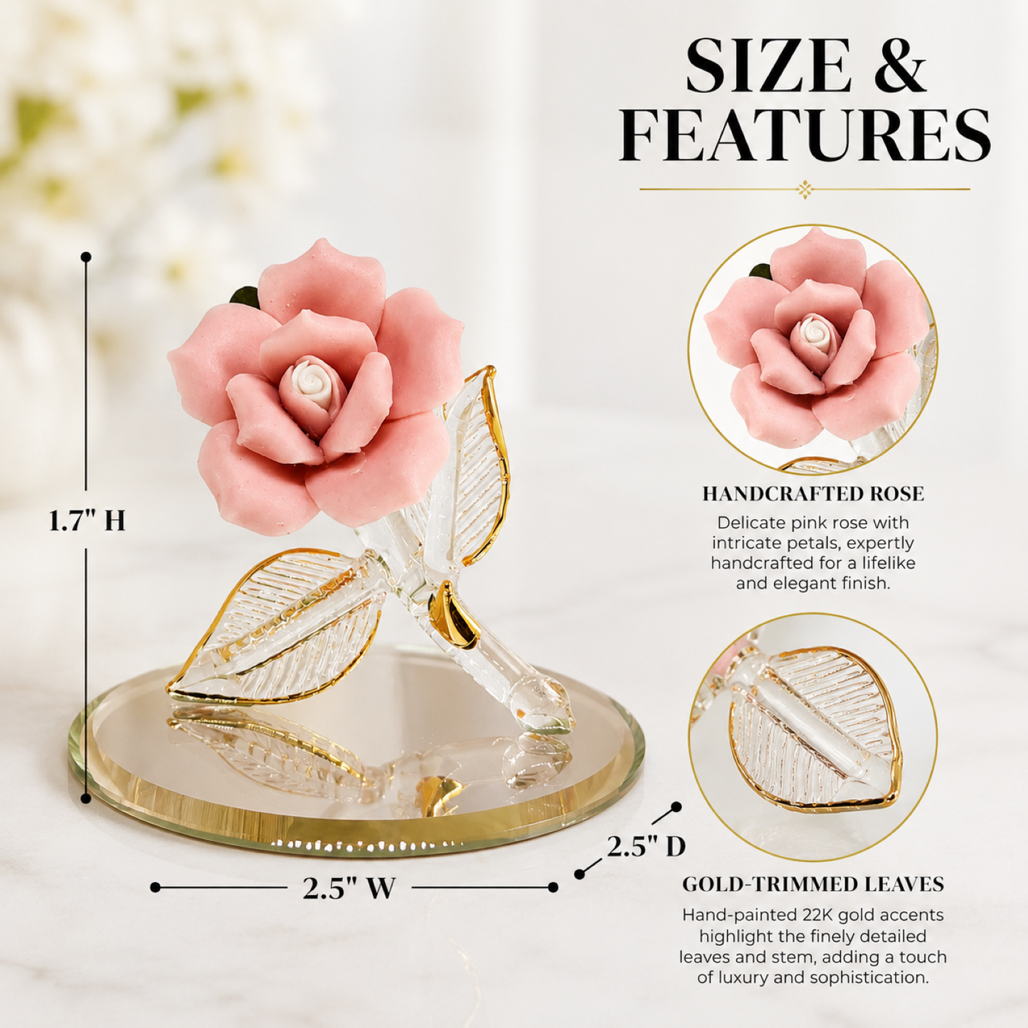 Glass Pink Rose Figurine – Handcrafted Glass Rose, Rose Gift, Floral Home Decor, Romantic Gift