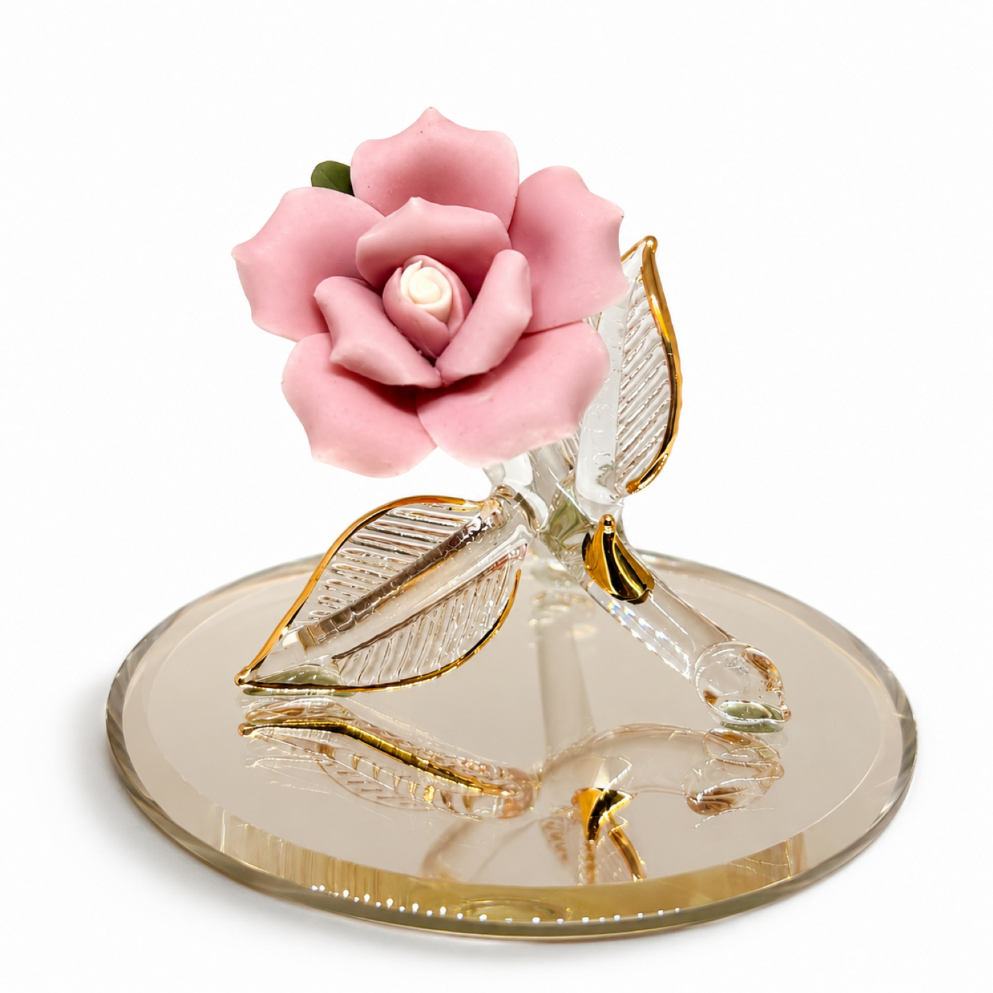 Glass Pink Rose Figurine – Handcrafted Glass Rose, Rose Gift, Floral Home Decor, Romantic Gift
