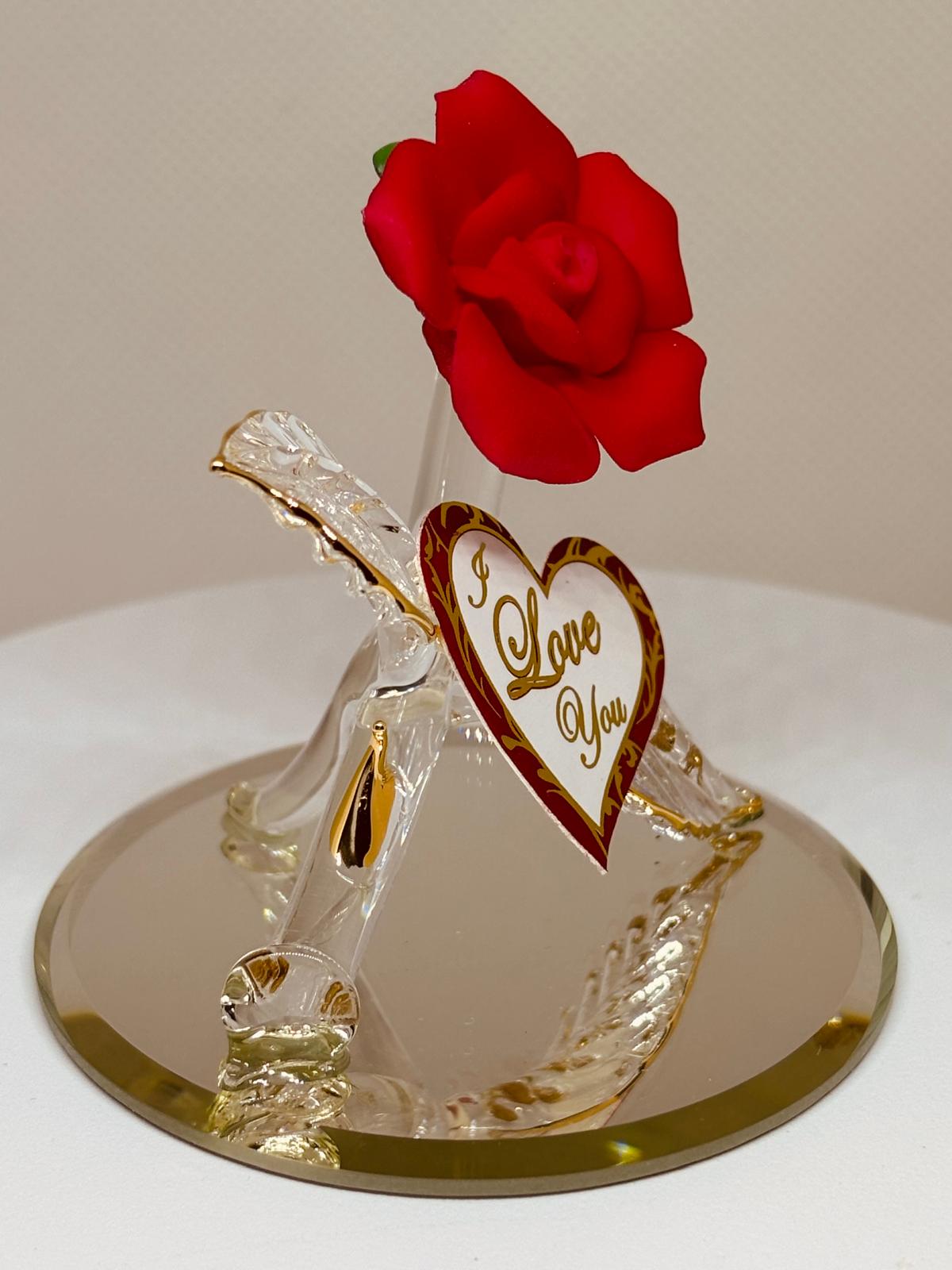 Red Rose “I Love You” Figurine | Handcrafted Glass Romantic Gift