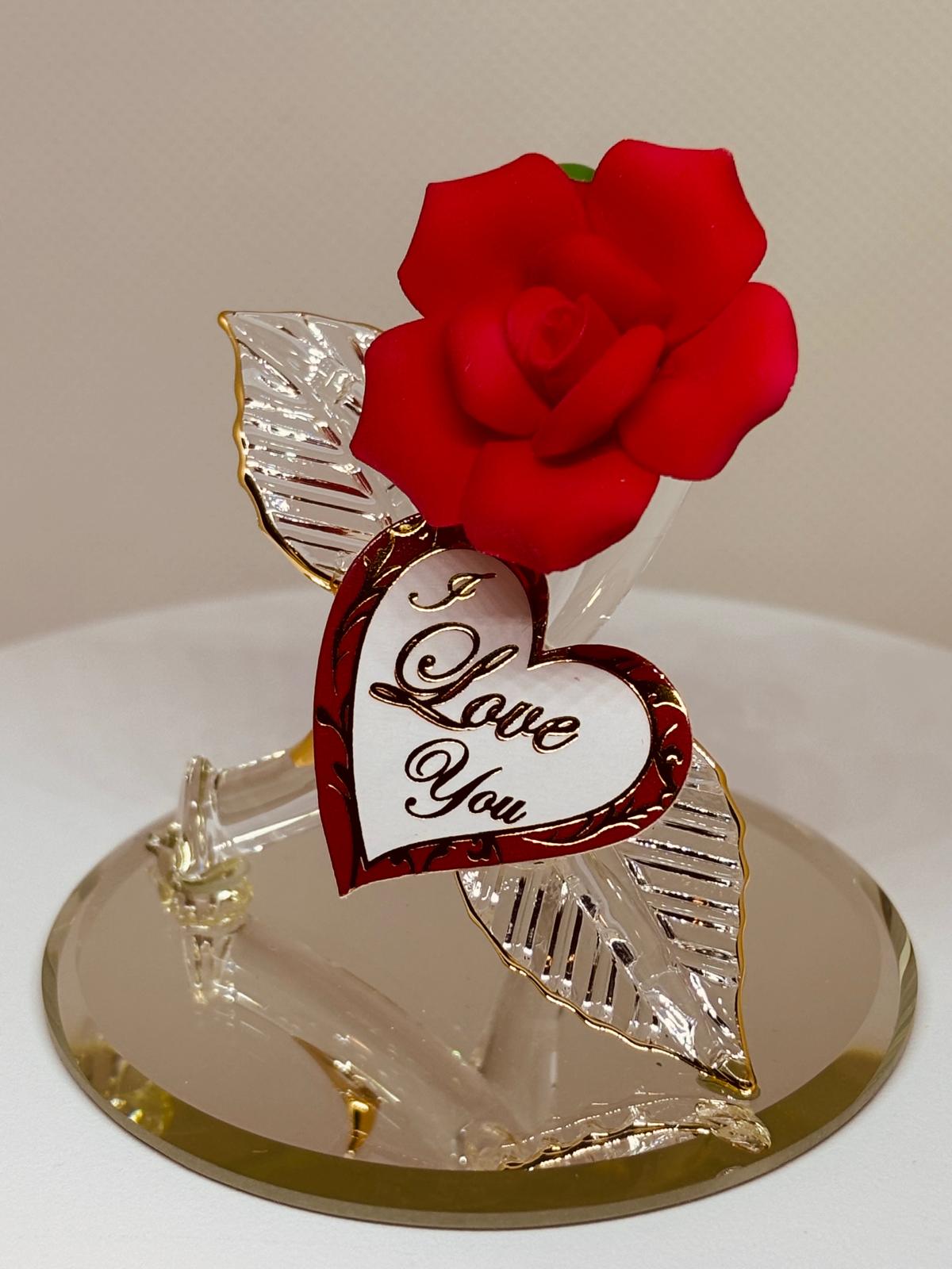 Red Rose “I Love You” Figurine | Handcrafted Glass Romantic Gift
